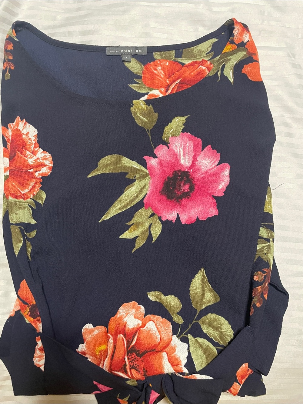West Kei Navy Floral Blouse with Pink and Orange Flowers